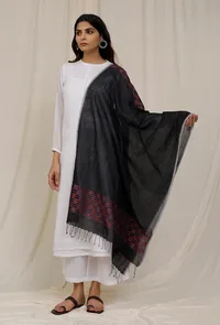 Black Handloom Cotton Jamdani stole image 2