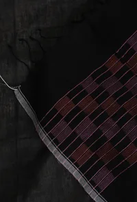 Black Handloom Cotton Jamdani stole image 4