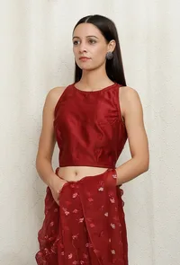 Crimson Pure Banarasi Chanderi Blouse image 2