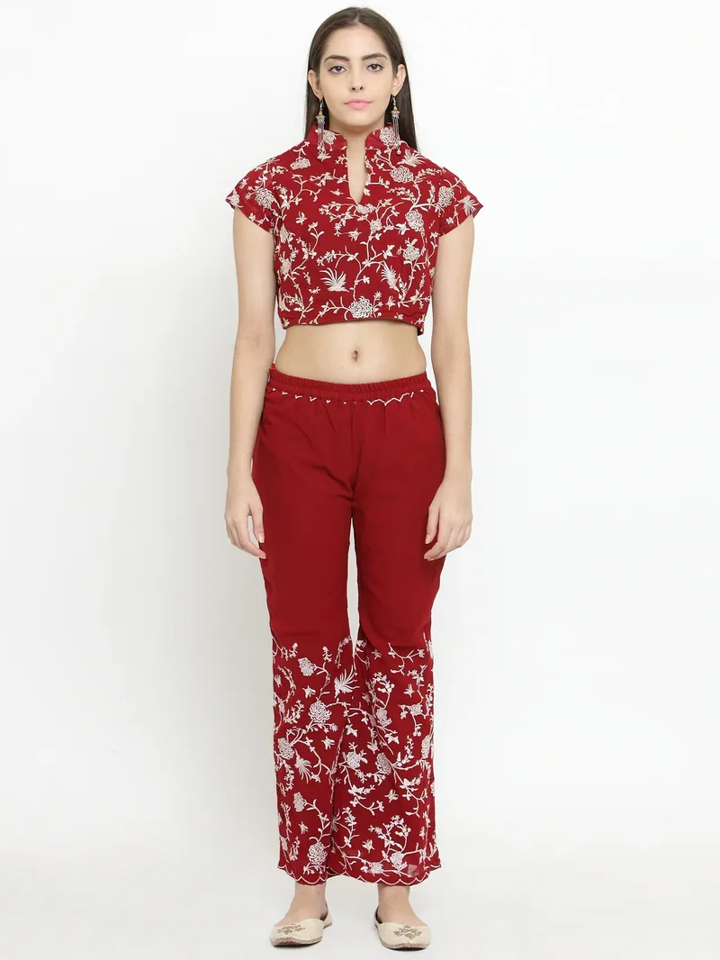 Maroon Parsi Embroidered Palazzos
