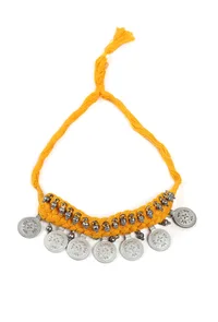 Yellow Thread & German Silver Tribal Choker With Coins image 2