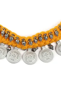 Yellow Thread & German Silver Tribal Choker With Coins image 3