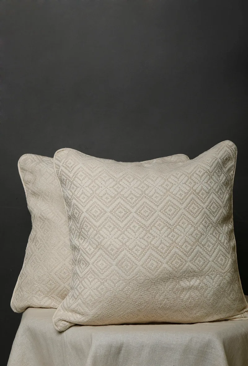 Geometric Cream Cotton Jacquard Cushion Covers - 2