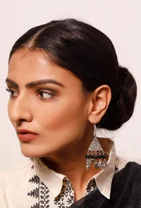 Silver Plated Brass Black Triangular Earrings image 2