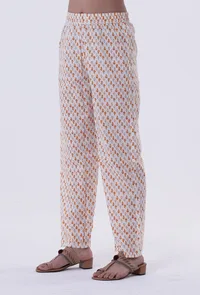 White & Multicolor Cotton Block Printed Pant image 2