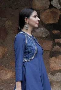 Geeti Indigo Cotton Hand Block Printed Farzi Short Jacket image 2