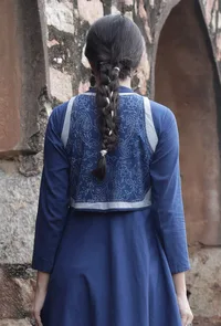 Geeti Indigo Cotton Hand Block Printed Farzi Short Jacket image 4