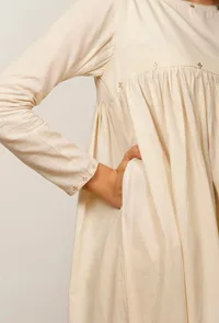 Beige Gathered Cotton Kurta image 5