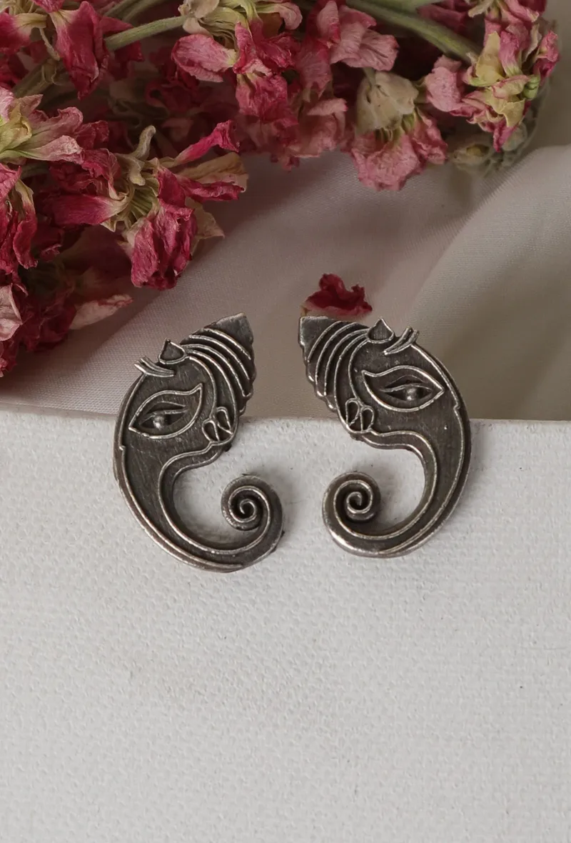 Lord Ganesha Oxidized Stud Earrings
