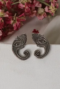 Lord Ganesha Oxidized Stud Earrings image 1