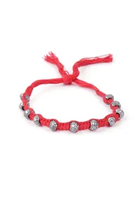 Set Of 2: Amoli Red Thread & Antique Plated Brass Beaded Anklets image 2