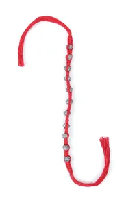 Set Of 2: Amoli Red Thread & Antique Plated Brass Beaded Anklets image 3