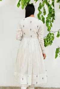 White Jamdani Mulmul Cotton angrakha flared Kurta Dress image 4