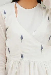 White Jamdani Mulmul Cotton angrakha flared Kurta Dress image 5