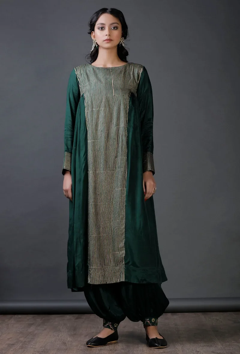 Set of 2: Green Modal Viscose block printed Kurta and modal viscose block printed Salwar