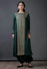 Set of 2: Green Modal Viscose block printed Kurta and modal viscose block printed Salwar image 1