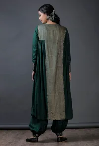 Set of 2: Green Modal Viscose block printed Kurta and modal viscose block printed Salwar image 3