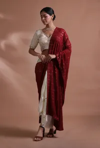 Brown Color Cotton Georgette Embroidered Dupatta image 1