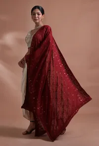 Brown Color Cotton Georgette Embroidered Dupatta image 2