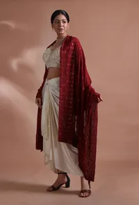 Brown Color Cotton Georgette Embroidered Dupatta image 4