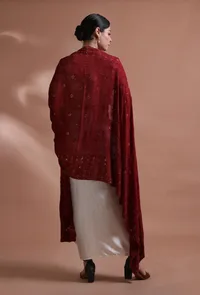 Brown Color Cotton Georgette Embroidered Dupatta image 5