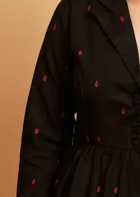 Black Shawl Collar Gathered Flared Woven Dress image 5