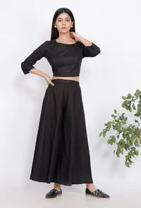 Set of 2 : Black Cotton Culottes and Black Blouse image 1