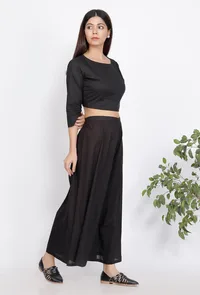 Set of 2 : Black Cotton Culottes and Black Blouse image 2