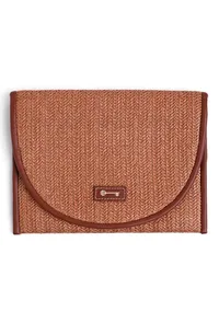 Cocoa Brown Raffia Weave Pouch Bag image 2