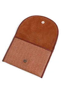 Cocoa Brown Raffia Weave Pouch Bag image 4