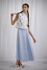 Blue Printed White Cotton Buttoned Down Shirt image 2