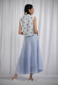 Blue Printed White Cotton Buttoned Down Shirt image 3