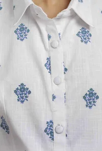 Blue Printed White Cotton Buttoned Down Shirt image 4