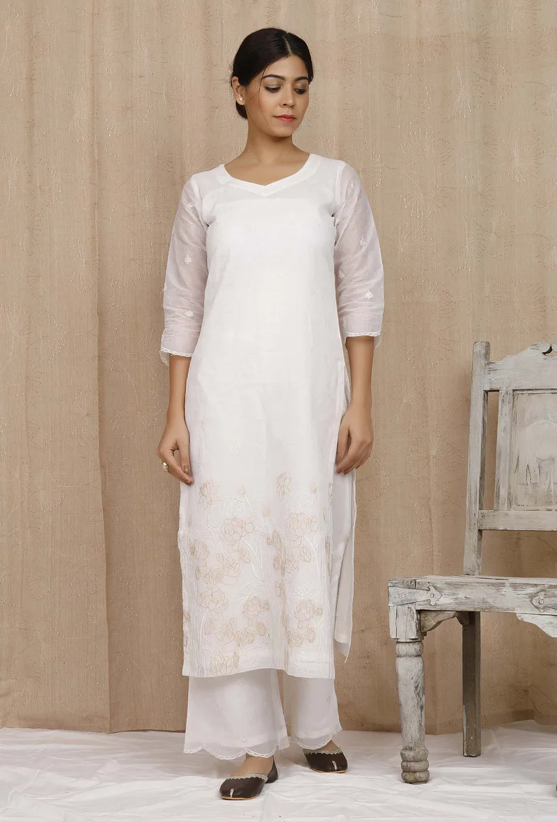 White Organdy Embroidered Shirt