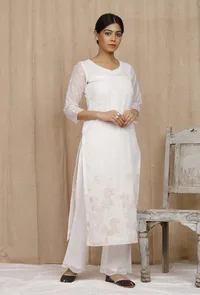 White Organdy Embroidered Shirt image 2