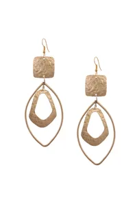 Oval Brass with Square Earrings image 3