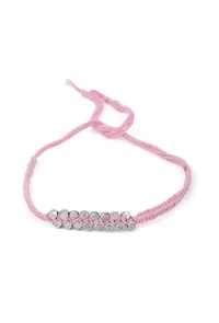 Set Of 2: Nyasia Pink Thread & Antique Plated Brass Beaded Anklets image 2