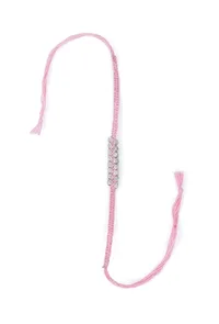 Set Of 2: Nyasia Pink Thread & Antique Plated Brass Beaded Anklets image 3