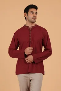 Red Ajrakh Handcrafted Cotton Full Sleeves Shirt image 1