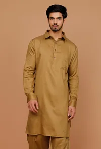 Bronze Cotton Satin Pathani Kurta image 1