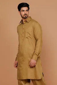 Bronze Cotton Satin Pathani Kurta image 2