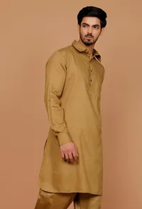Bronze Cotton Satin Pathani Kurta image 3