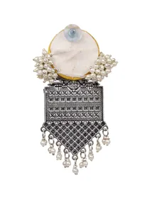 Unique Handmade Designer Round Handloom Yellow Fabric Partywear Dangler Earrings image 3