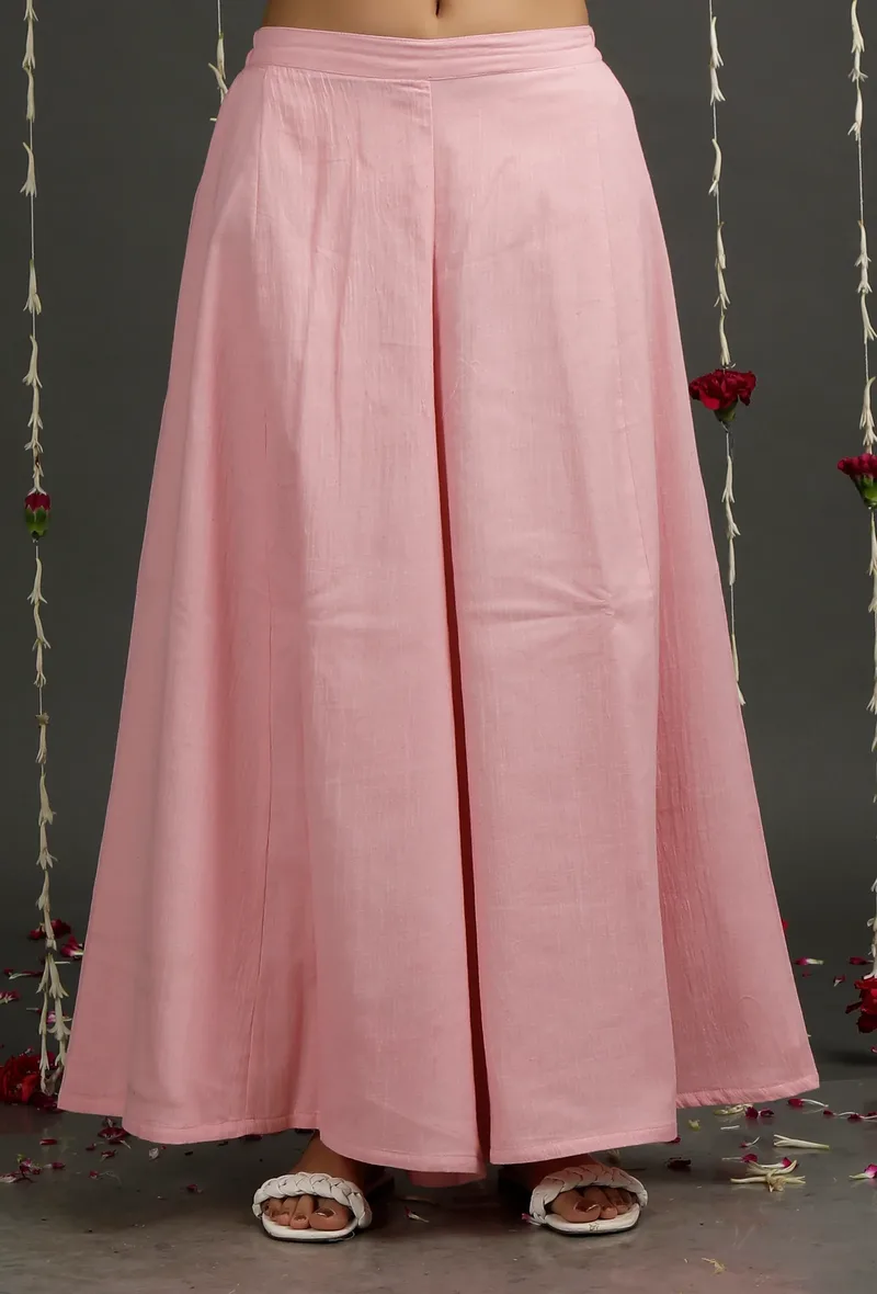 Solid Pink Flared Palazzo Pants