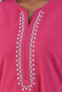Pink Cotton Kurta With Embroidery on Neckline image 4