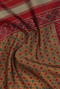 Beige Gold Ikkat Silk Patola Dupatta image 4