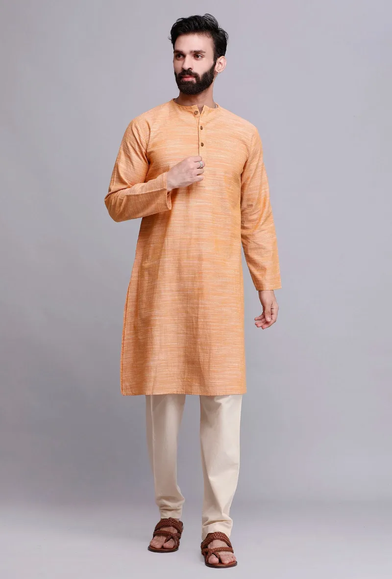 Set of 2: Peach Orange Cotton Kurta Pyjama