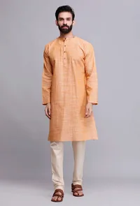 Set of 2: Peach Orange Cotton Kurta Pyjama image 2
