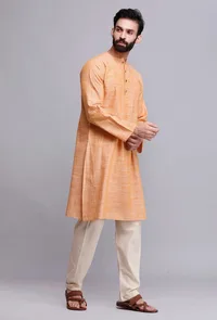 Set of 2: Peach Orange Cotton Kurta Pyjama image 3
