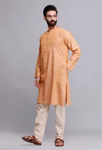 Set of 2: Peach Orange Cotton Kurta Pyjama image 4
